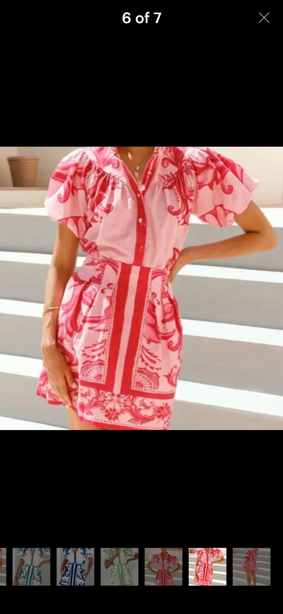 Rosa Clothing 2pc Boho Floral Puff Sleeved Button Top Skirt Set