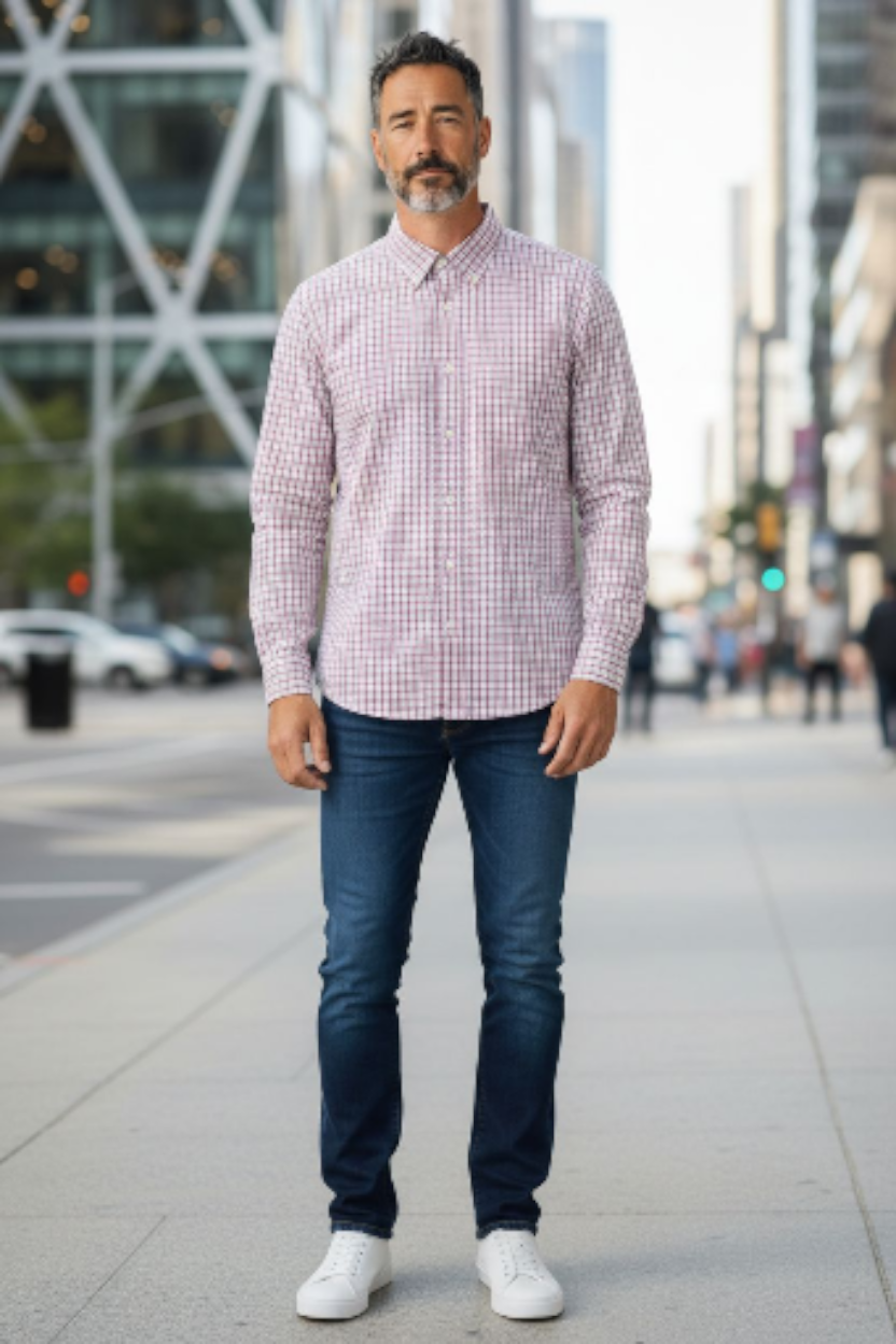 Peter Millar Pink & Brown Plaid Longsleeve Button Down Size Large