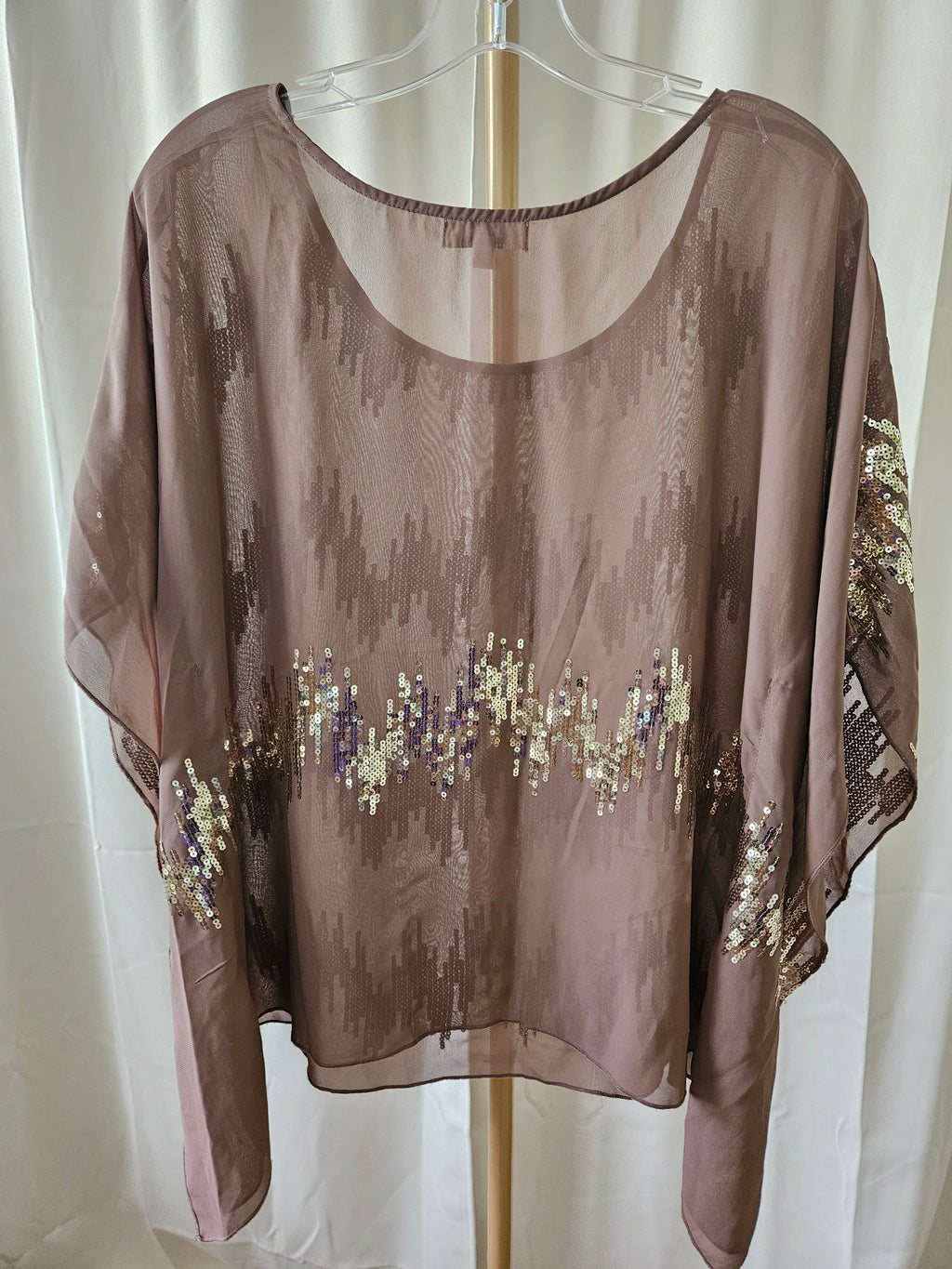 Umgee Sequin Sheer Overlay Top Gold Sparkle Flutter Sleeve