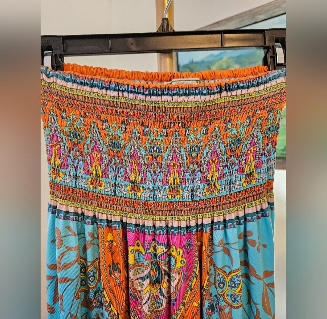 Flying Tomato Strapless Dress - Blue and Orange Sz Sm