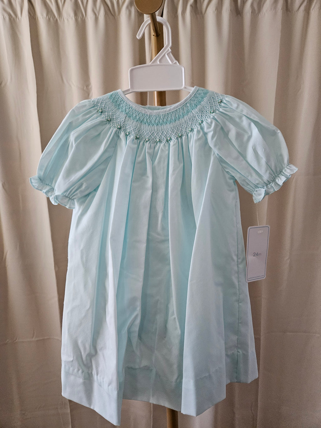 Petit Ami Mint Bishop Smocked Heirloom Dress