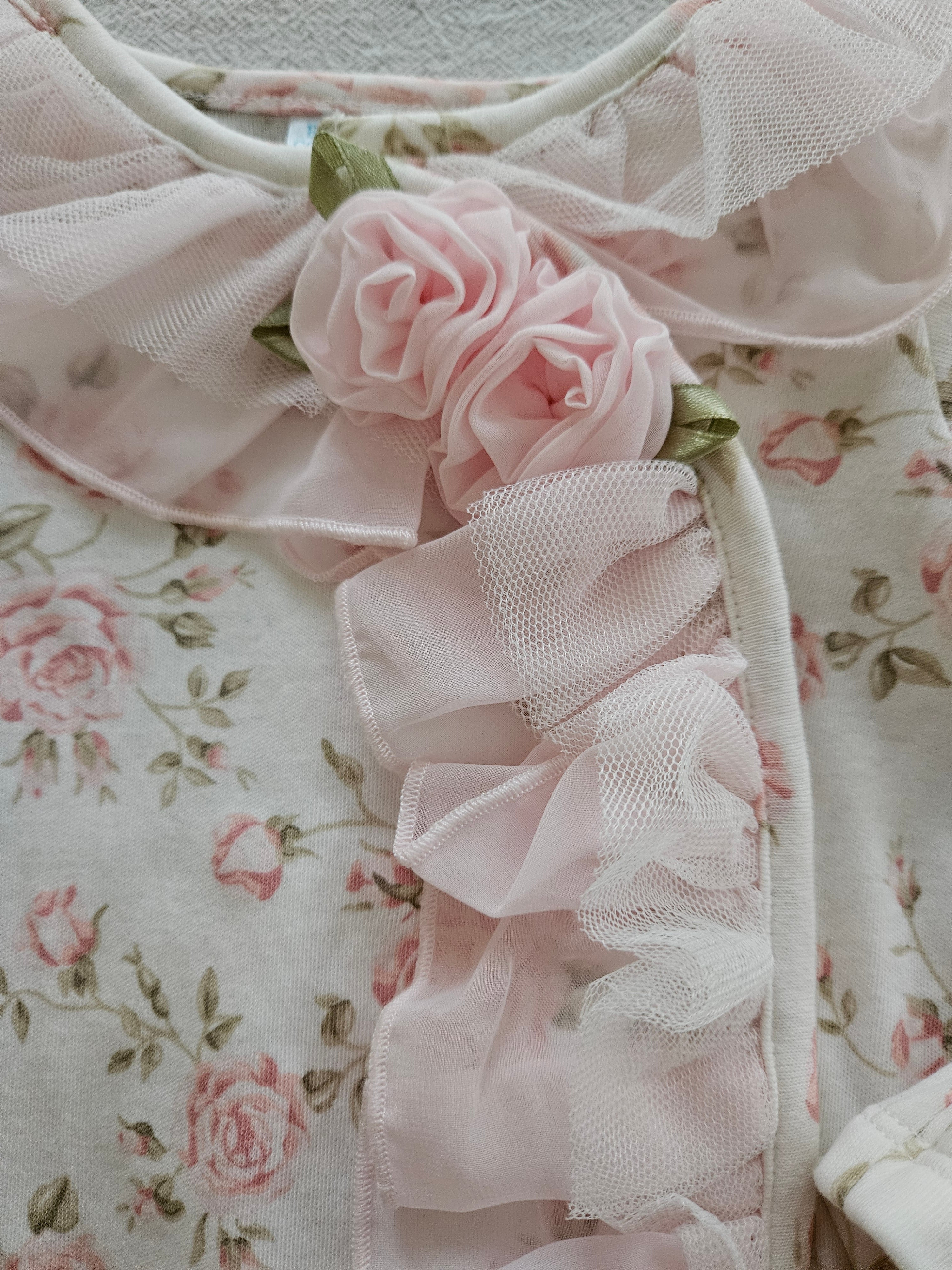 Edgehill Collection Floral Baby Gown  with Ruffle Detail Sz 0-6M