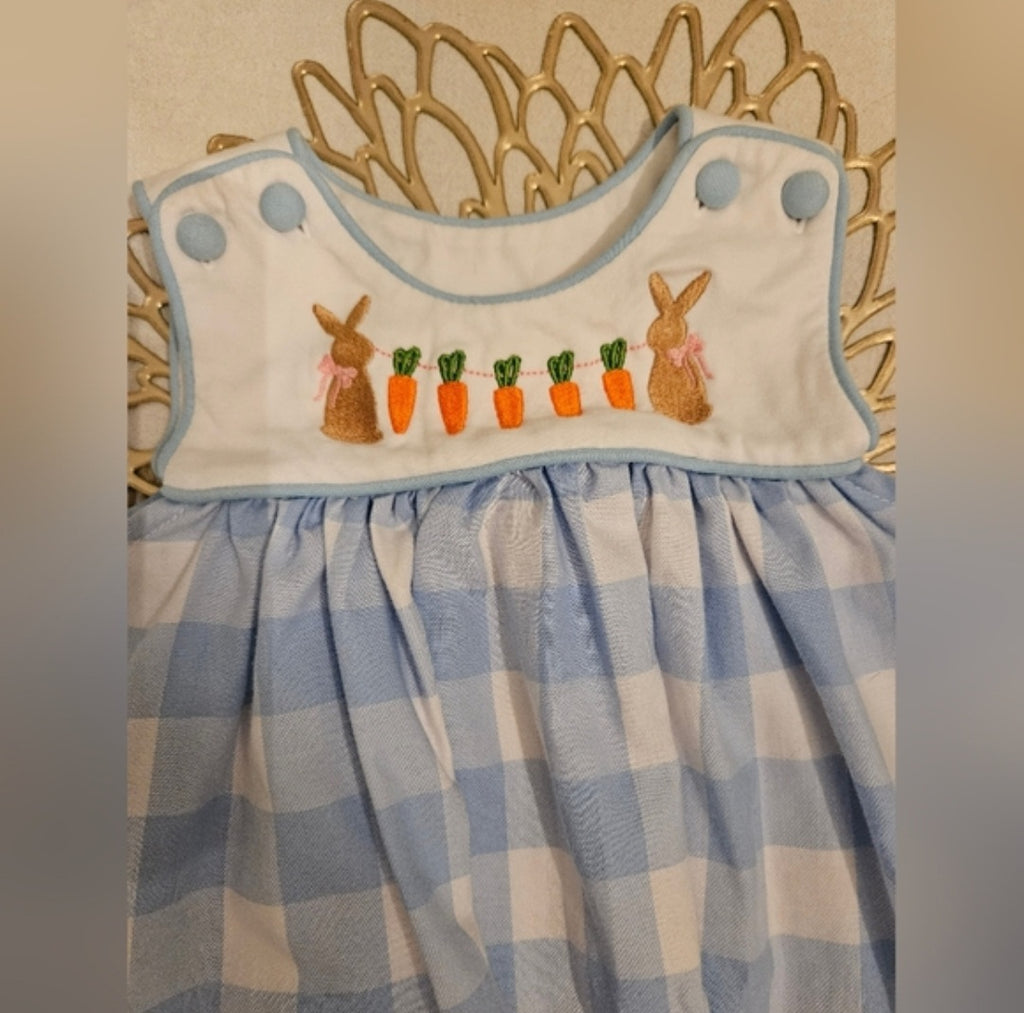 Three Sisters Charming Blue Checkered Kids Dress with Bunny Design Sz 9M