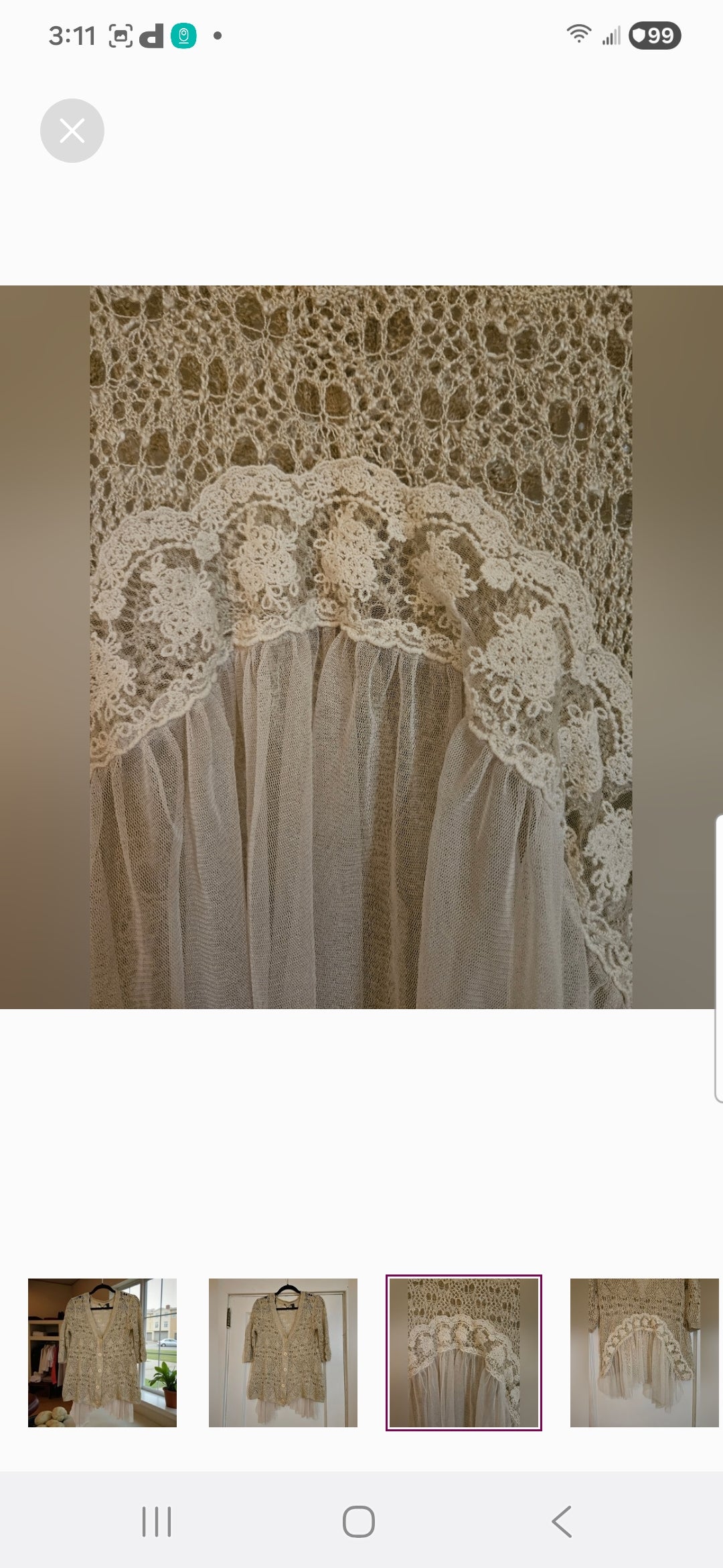 BKE Crochet Button Up Sweater with lace and Shear accent in back Size Small