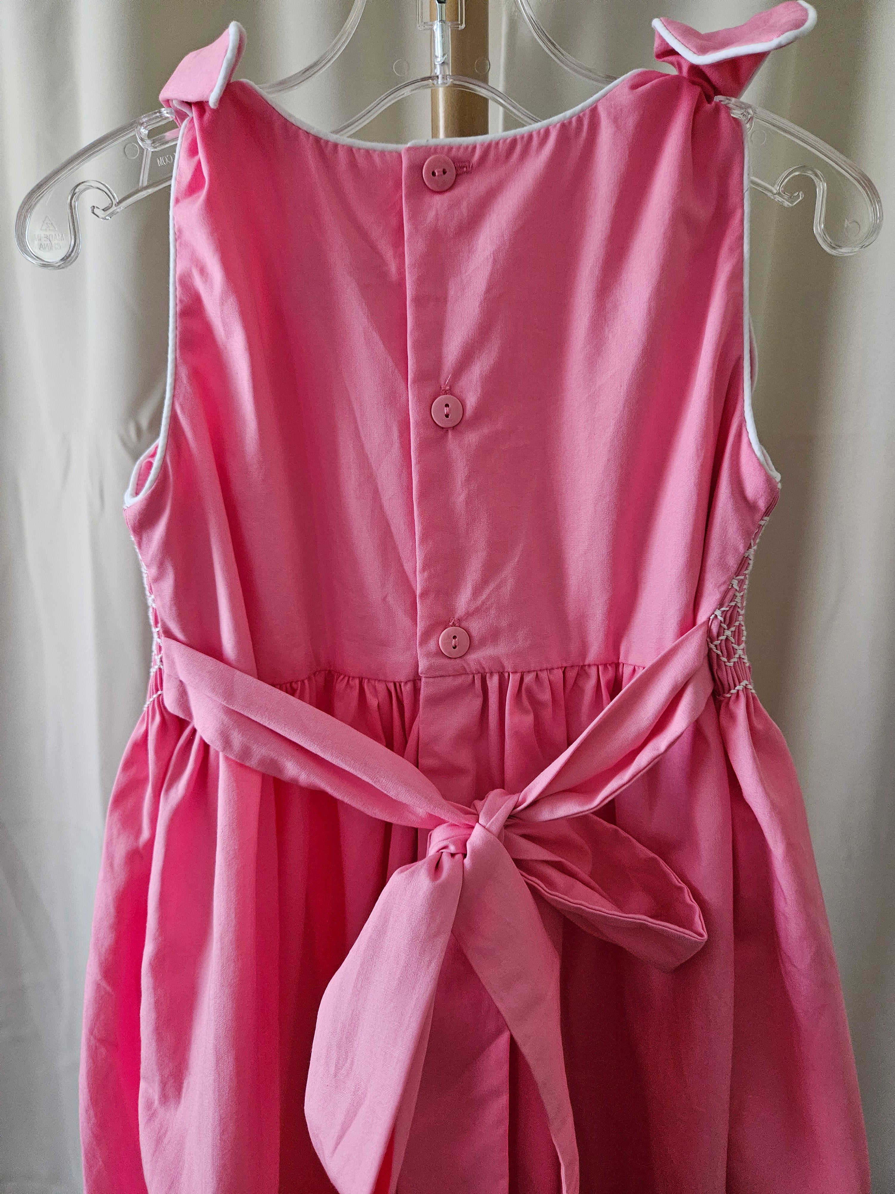 Mom & Me Hot Pink Geometric Smocked Dress w/ Roses Tie Shoulder Boutique