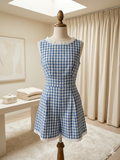 Anna-Kaci Baby Blue & White Checkered Lace Trim Romper