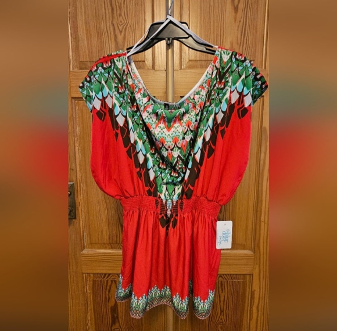 Ella + Cathy Elastic Waist Hourglass Tribal Blouse Size Large