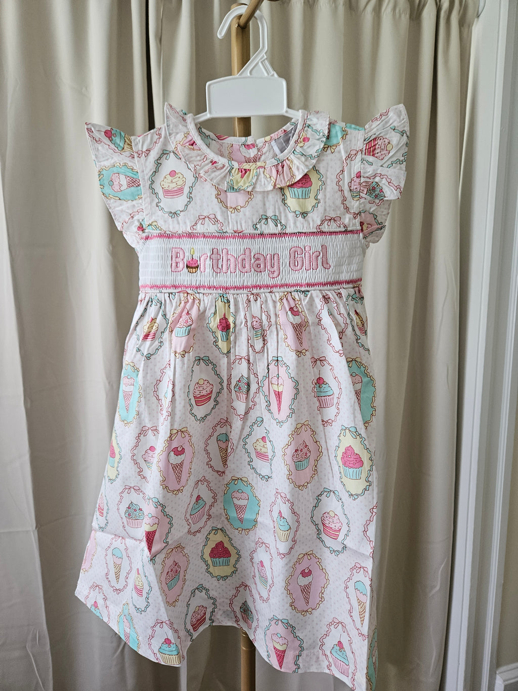 Lil Cactus Birthday Girl Smocked Dress Polka Dot Cupcakes Ice Cream