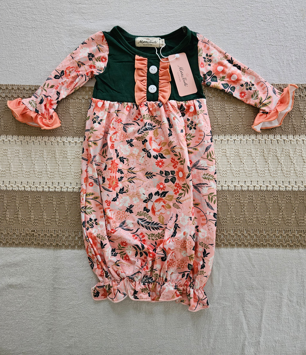 Marie Nicole Golden Garden Party Ruffle Knot Gown Sz 0-3M