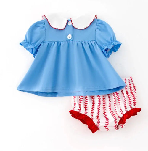 Auraquise Blue Baseball Themed Bloomers Outfit