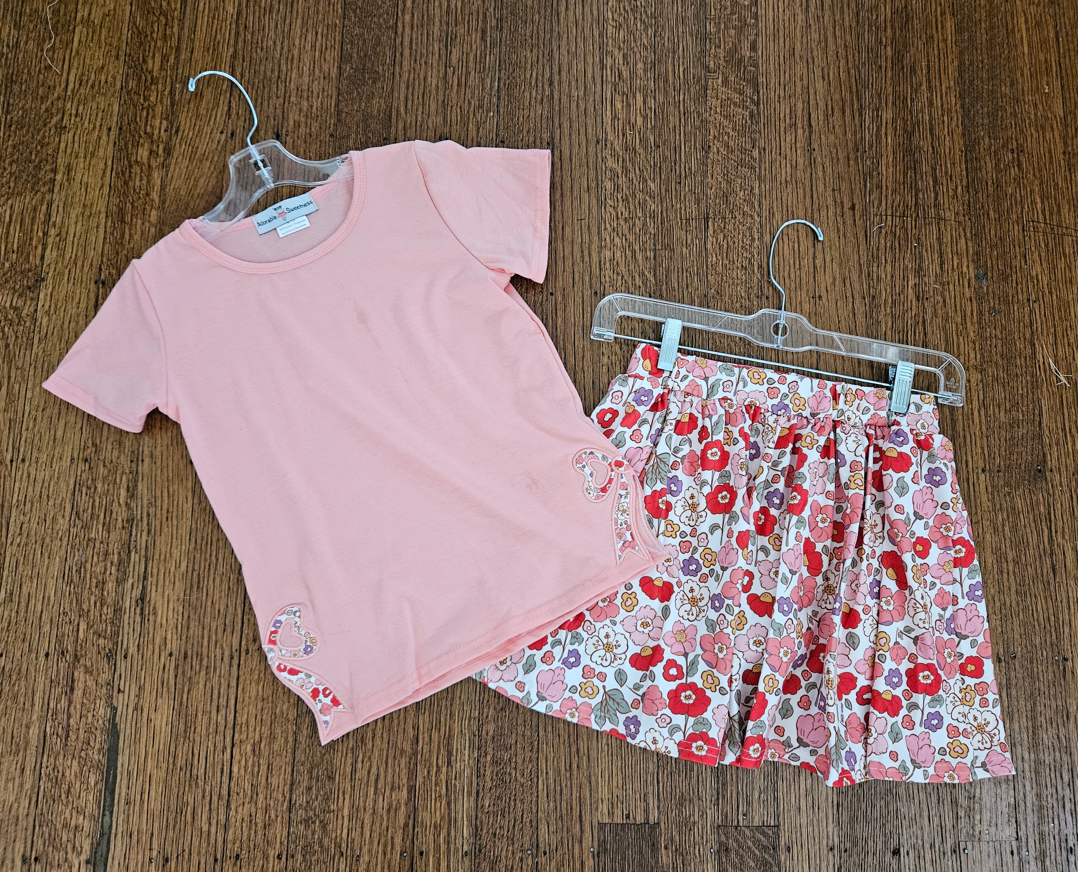 Adorable Sweetness Peach Bow Floral Skort Set