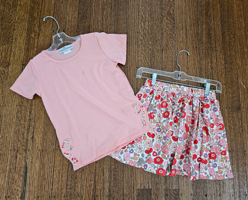 Adorable Sweetness Peach Bow Floral Skort Set