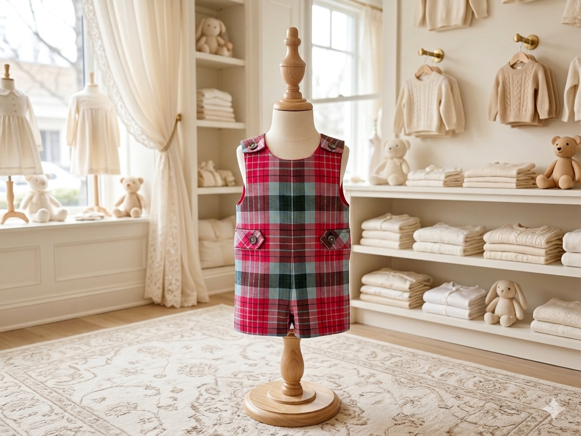 The Beaufort Bonnet Company Jack Keene Jon Jon – Wilson Pier Plaid with Richmond Red | Size 0-6M