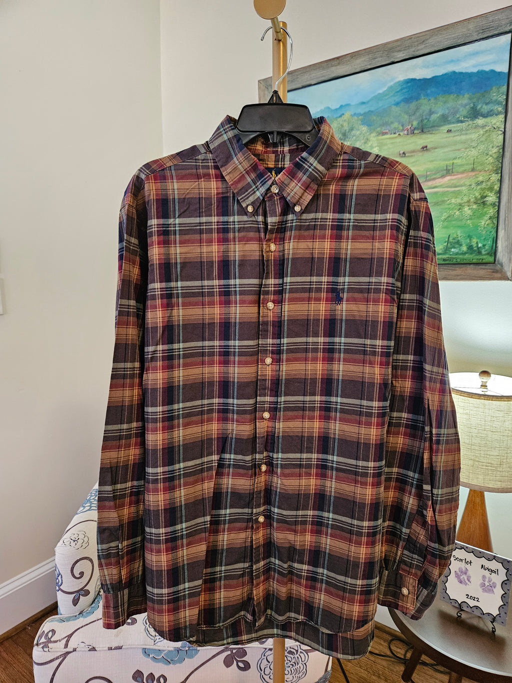Ralph Lauren Brown Plaid Casual Button Down Shirt Sz XL