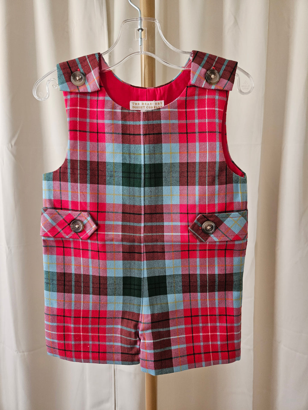 The Beaufort Bonnet Company Jack Keene Jon Jon – Wilson Pier Plaid with Richmond Red | Size 0-6M