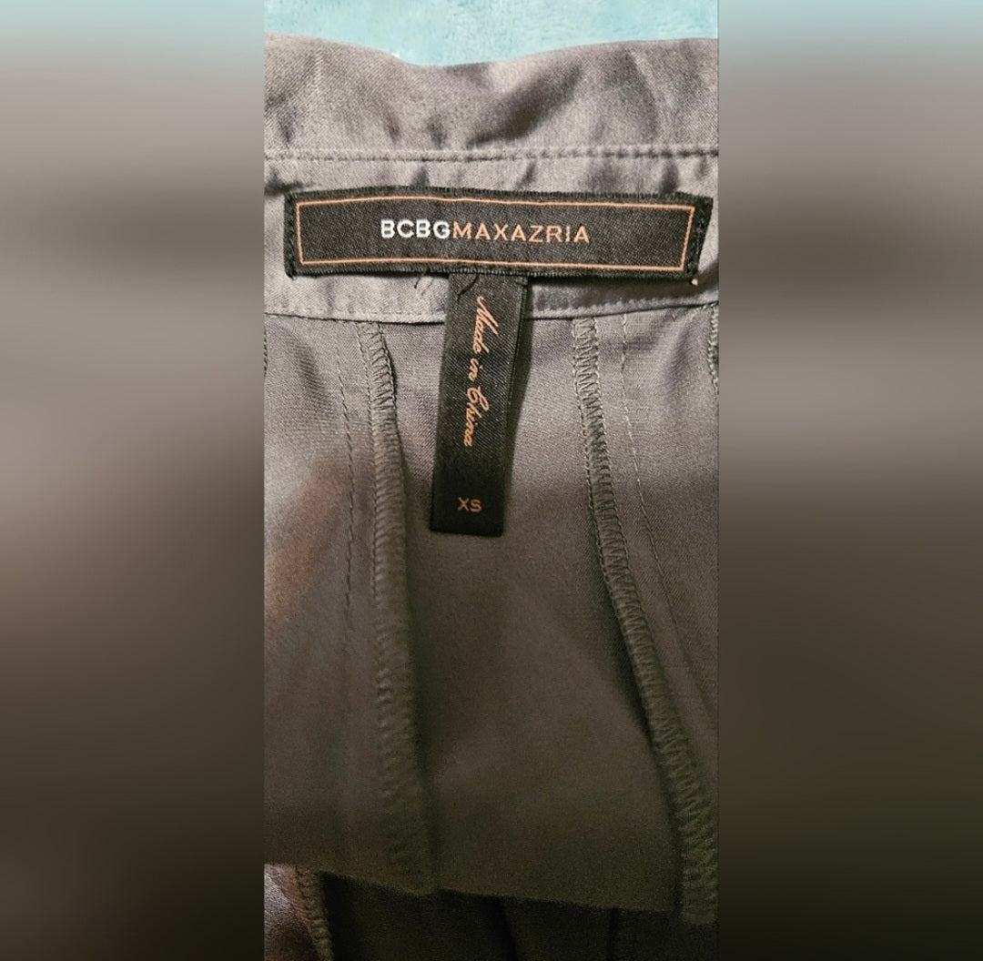 BCBGMAXAZRIA  Silk Fitted Top with Puff Sleeves Size XS Satin