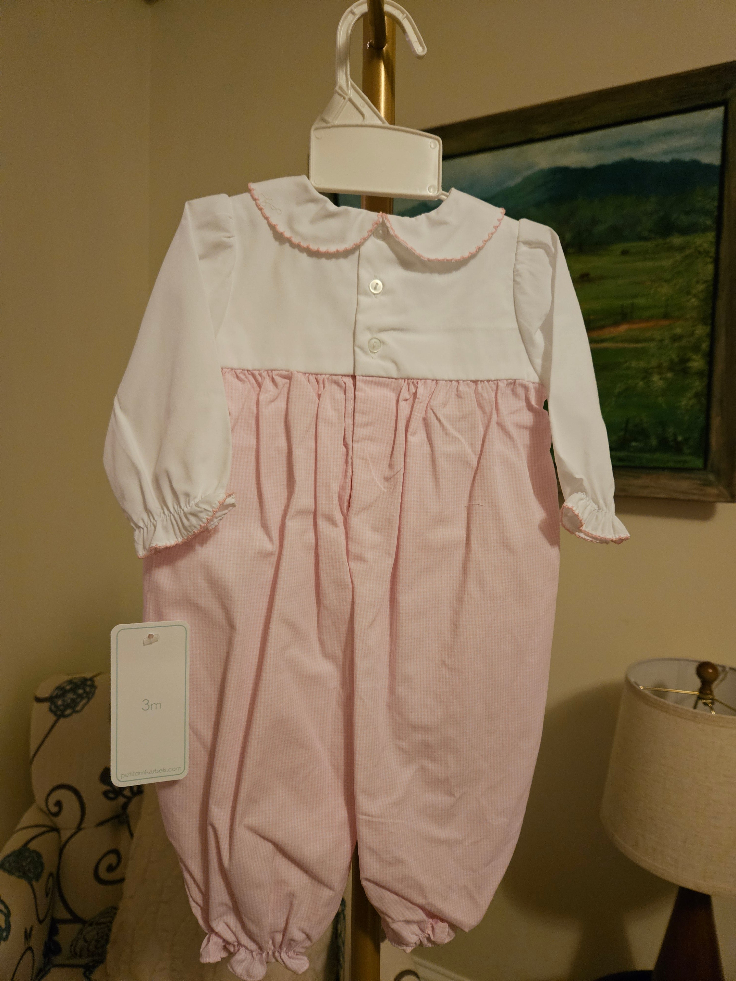 Petit Ami Pink and White Noah's Ark Embroidered Longall