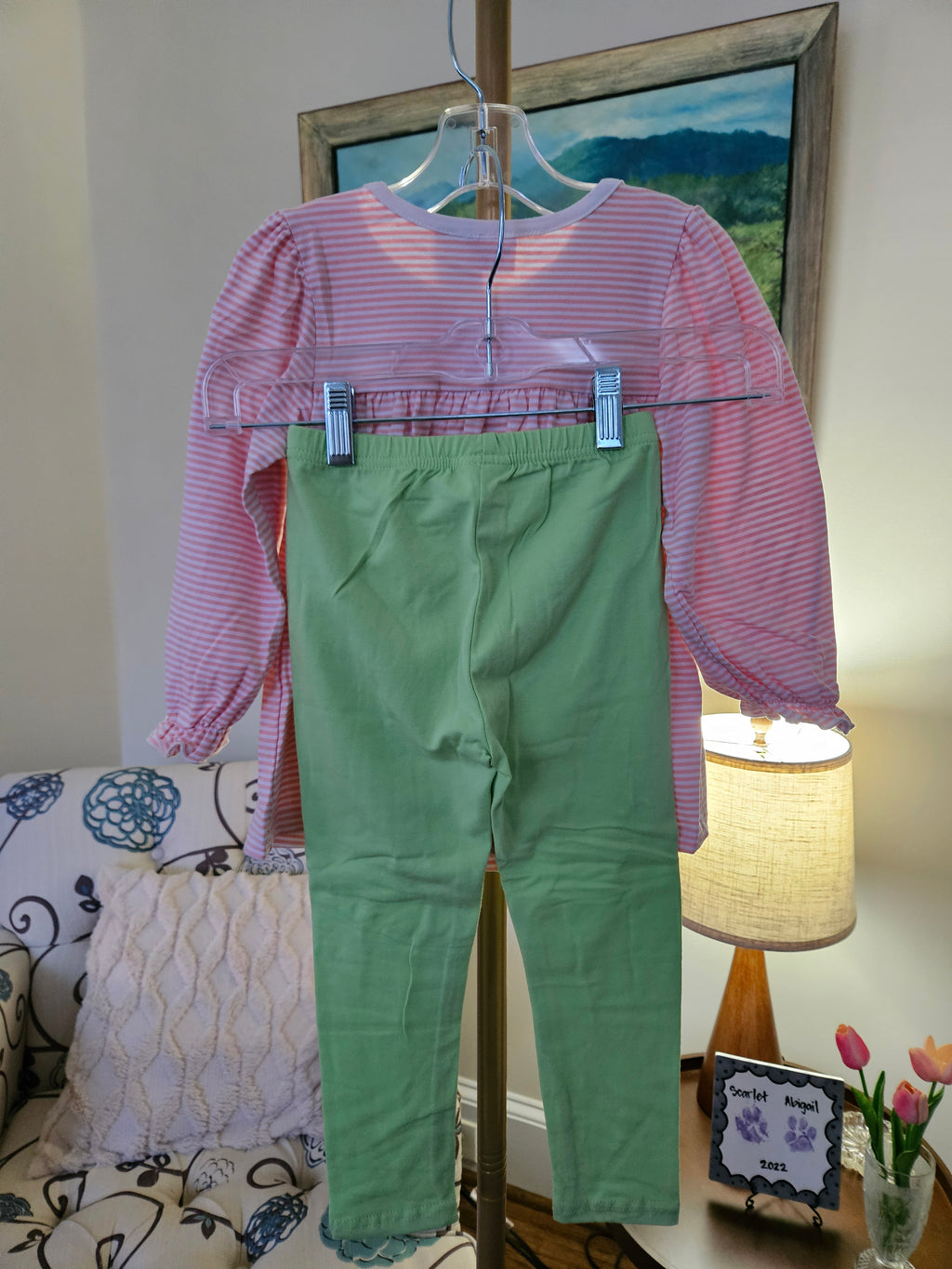 Auraquise Pink and Green Toddler Outfit with Shamrock Design Sz 3