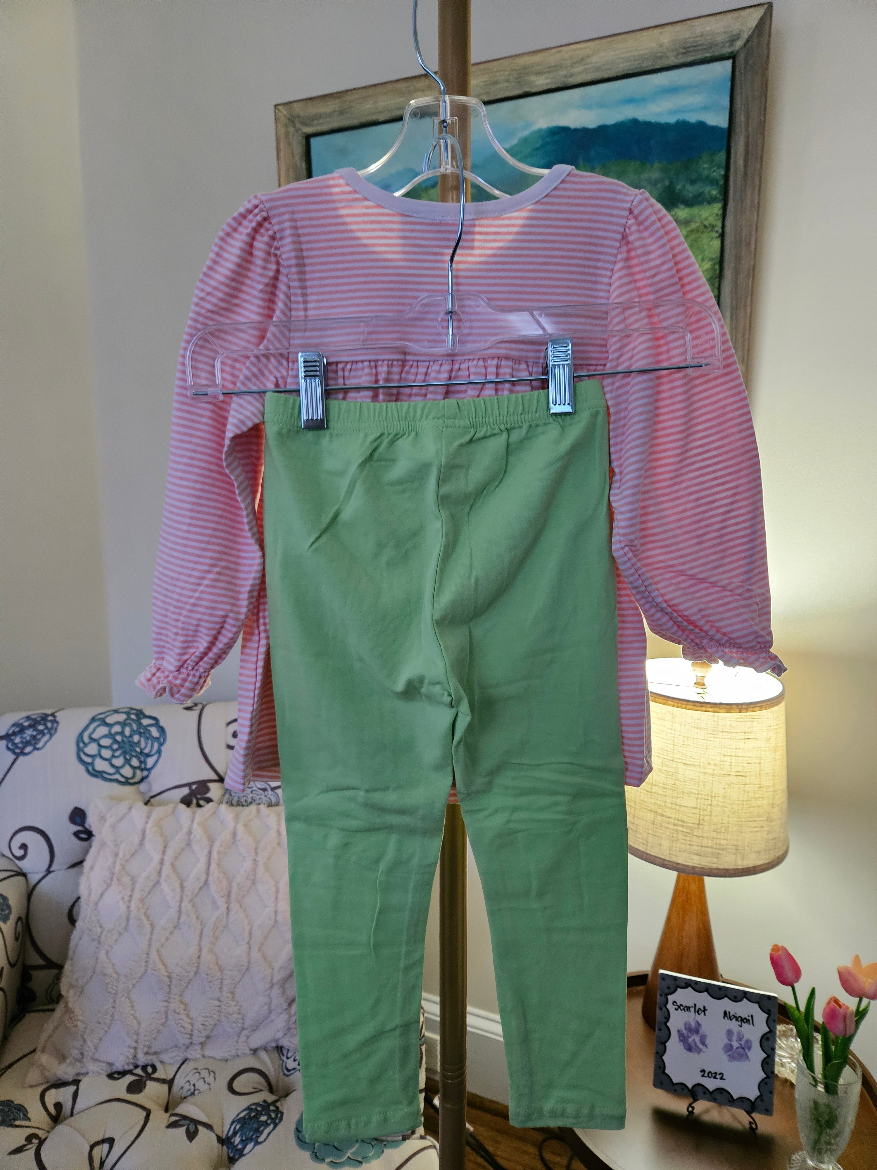 Auraquise Pink and Green Toddler Outfit with Shamrock Design Sz 3