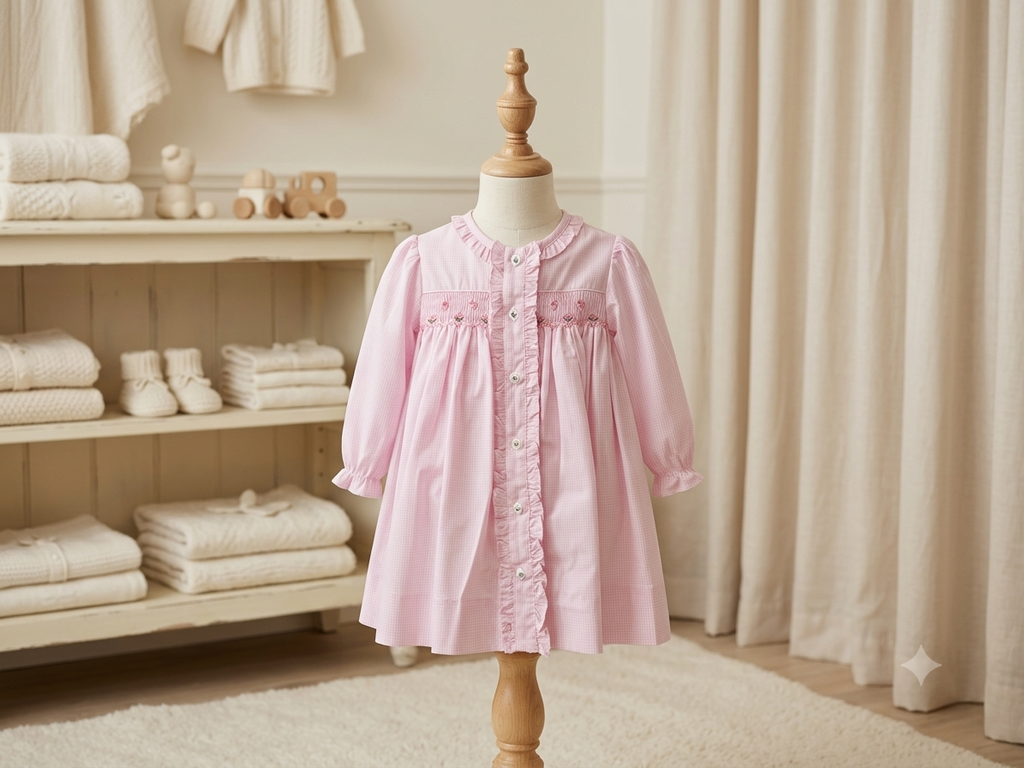 Petit Ami Microcheck Smocked Bow Dress