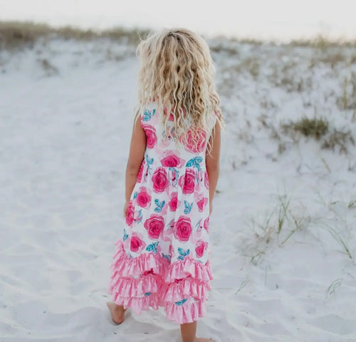 Adorable Sweetness Pink Rose 3 Ruffle Twirl Dress