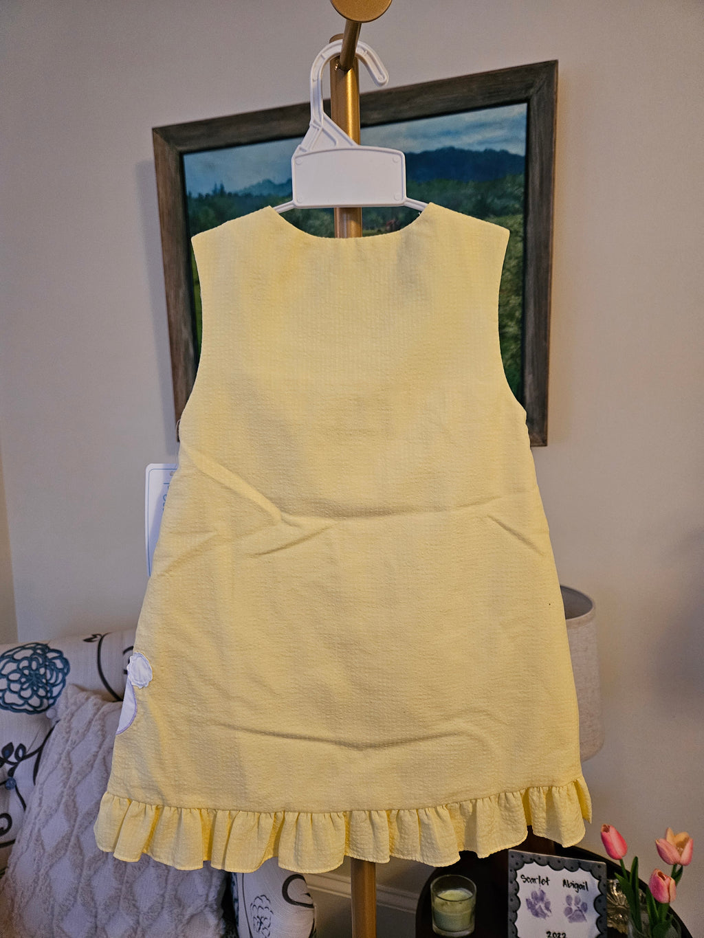 Petit Ami Yellow Sun Dress with Bunny and Flower Appliques