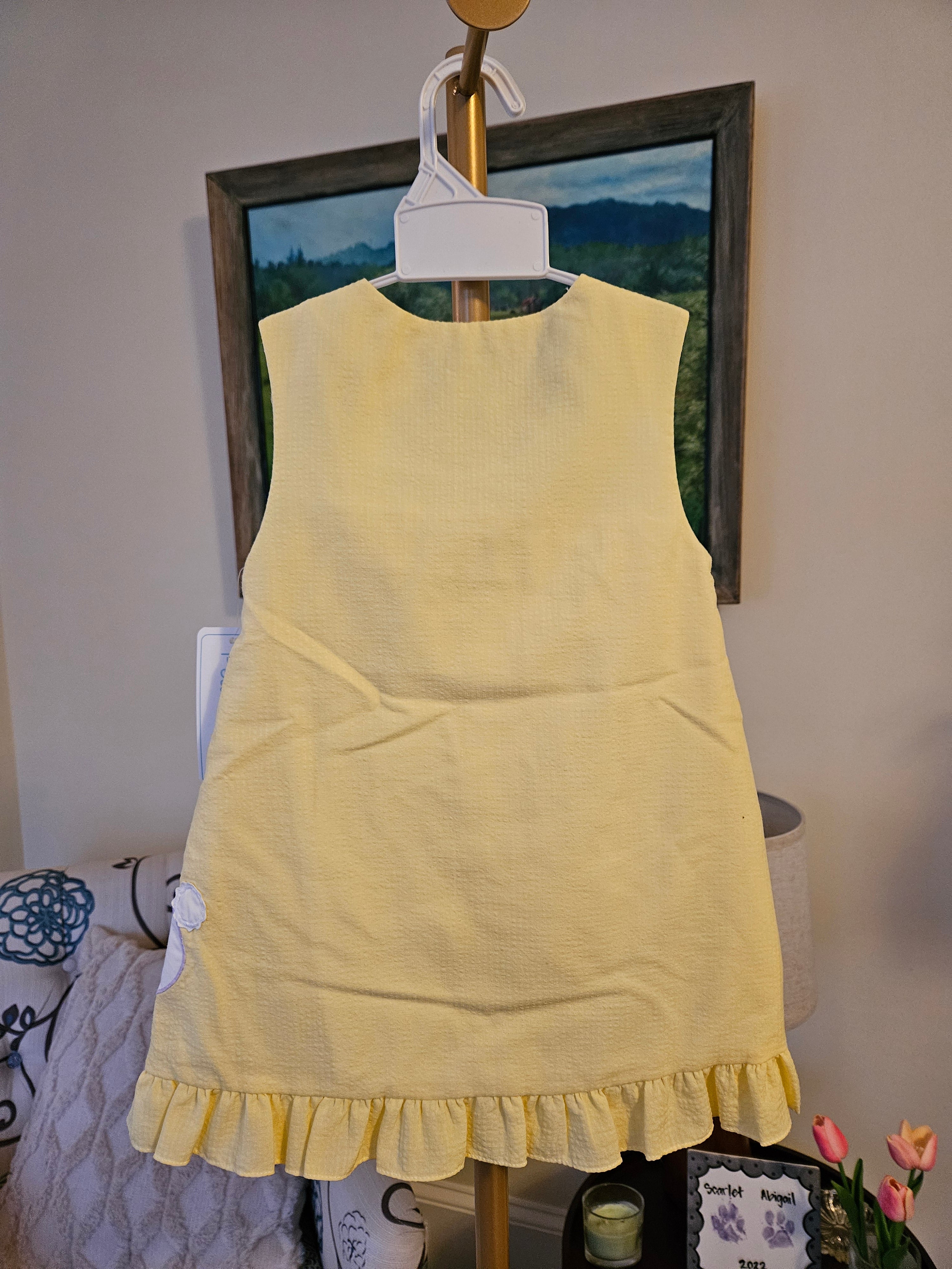 Petit Ami Yellow Sun Dress with Bunny and Flower Appliques