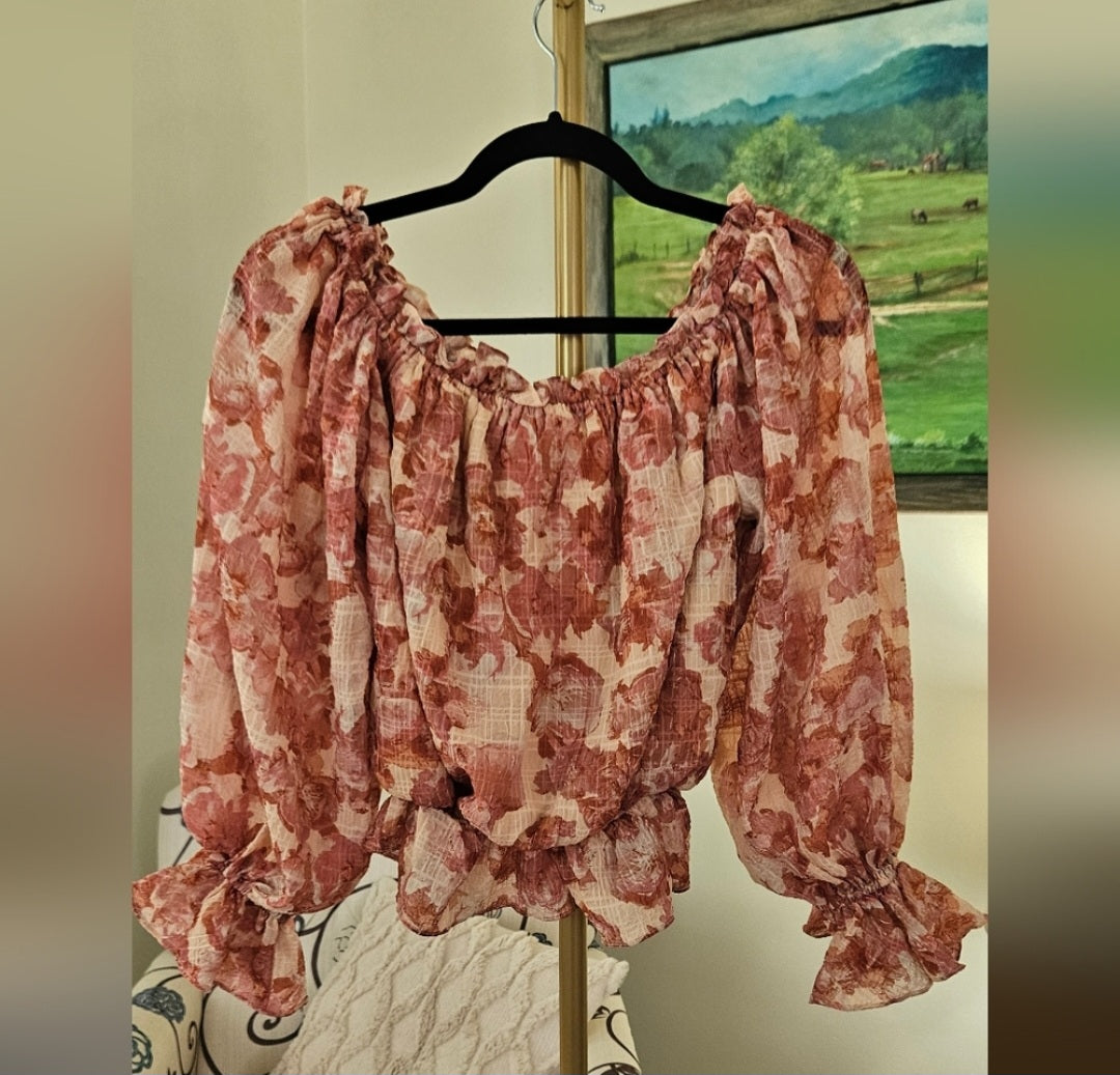 Flying Tomato Cropped Floral Balloon Top Size Small