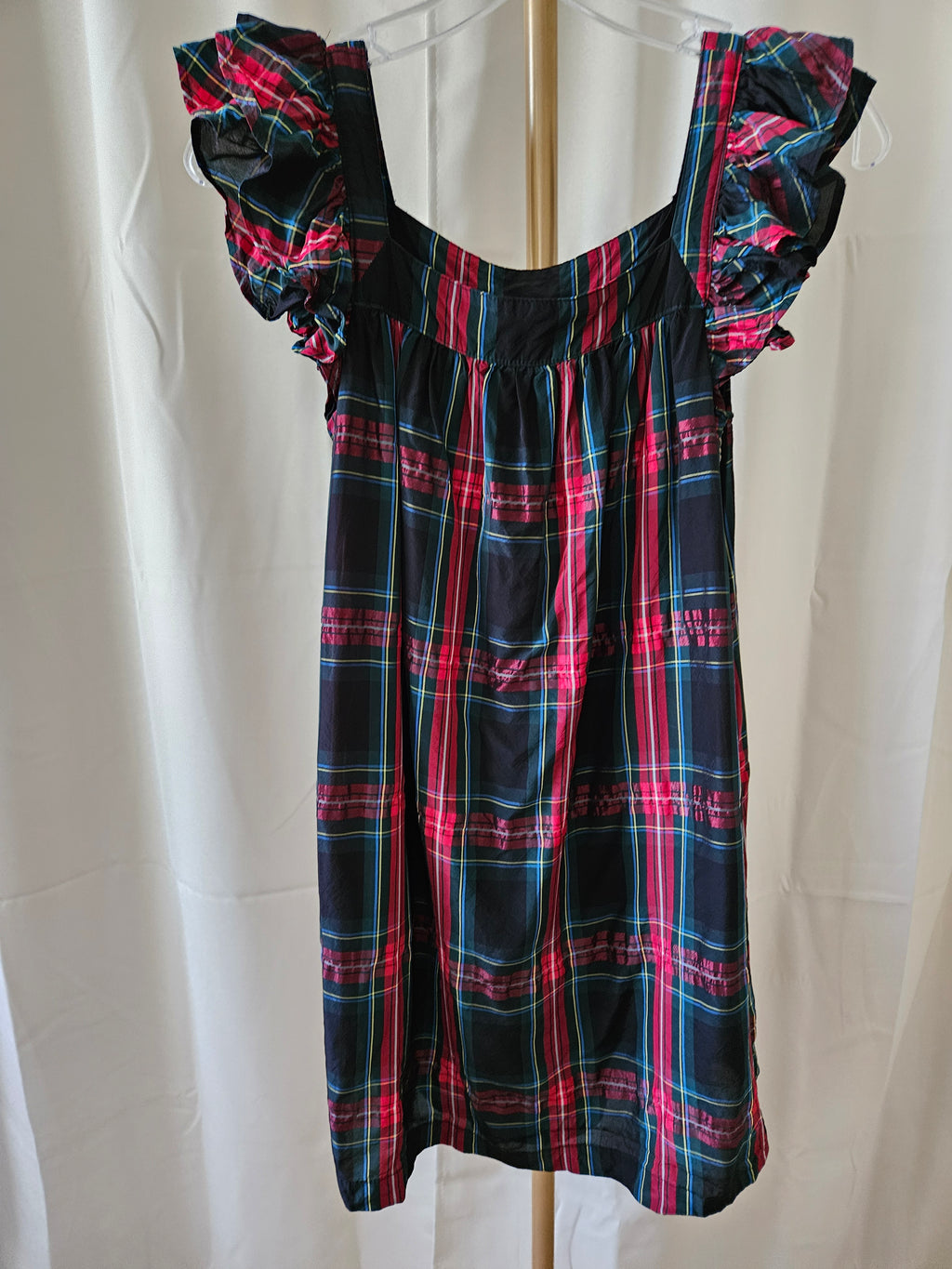 Vineyard Vines Girls Plaid Flutter Sleeve Dress