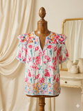 Lovesoft Pink Floral Contrast Trim Blouse 🌸