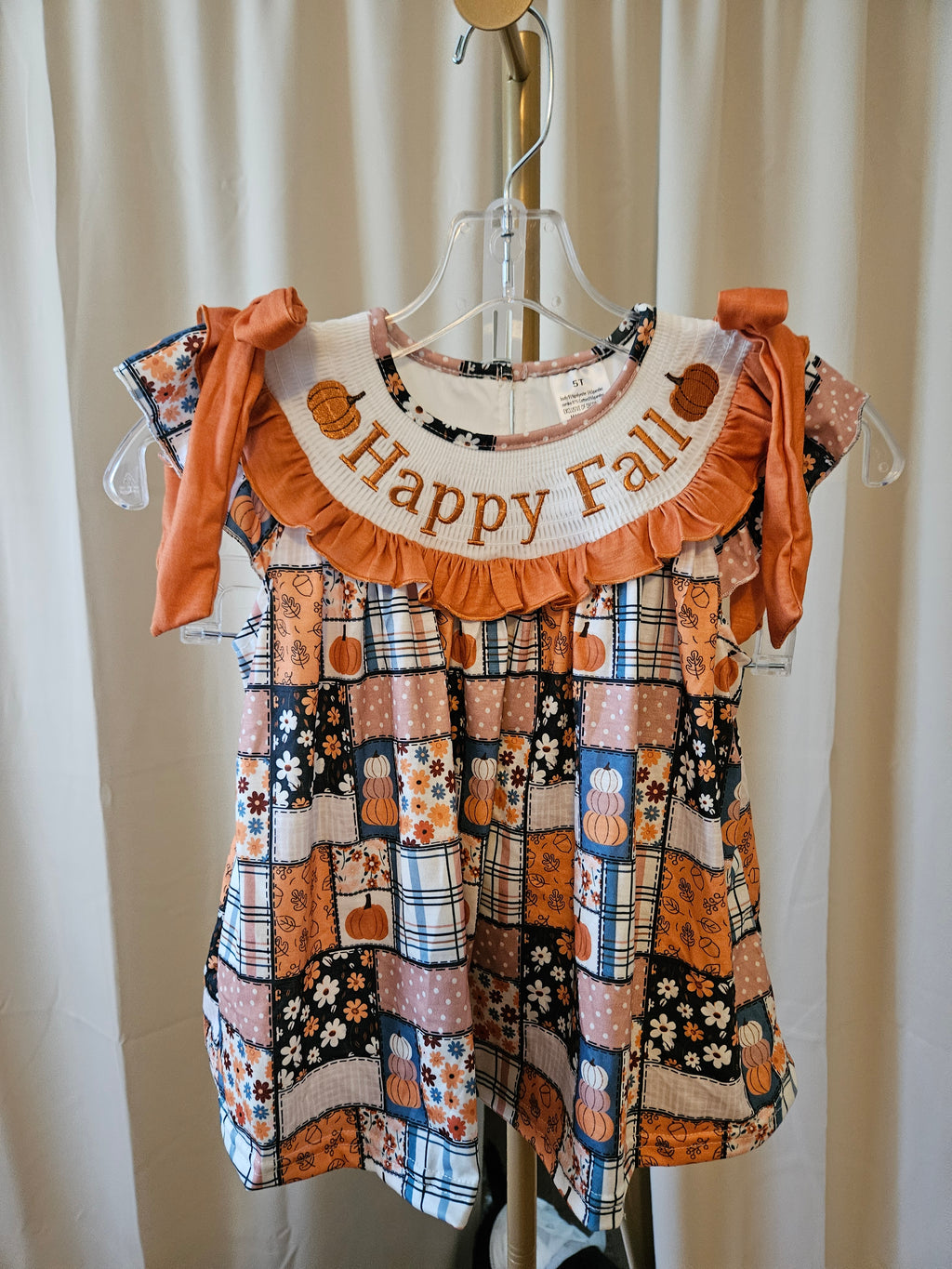 Custom Made Pumpkin Patchwork Print Flutter Sleeve Short Set Size 5T