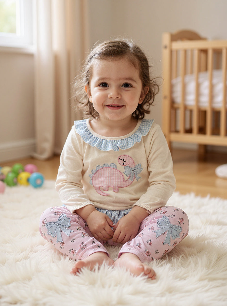 Marie Nicole Dino Daydream Embroidered Ruffle Outfit Sz 12-18M