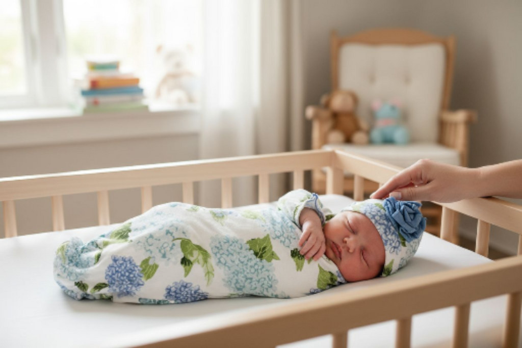 Mud Pie Blue Floral Baby Gown Set Sz 0-3M