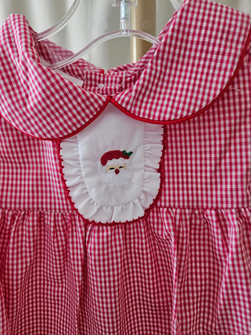 Baby Blessings Embroidered Santa Gingham Dress