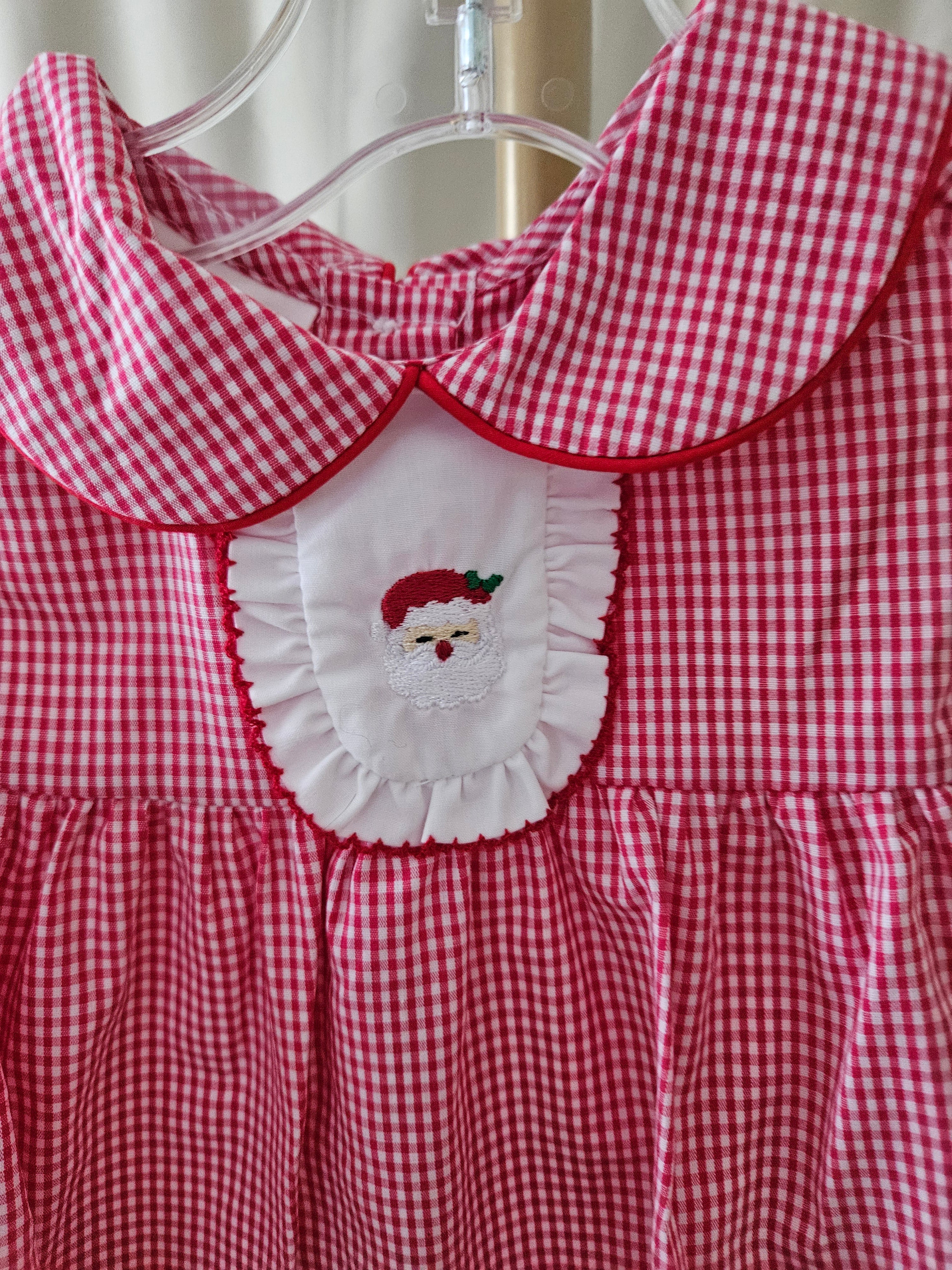 Baby Blessings Embroidered Santa Gingham Dress