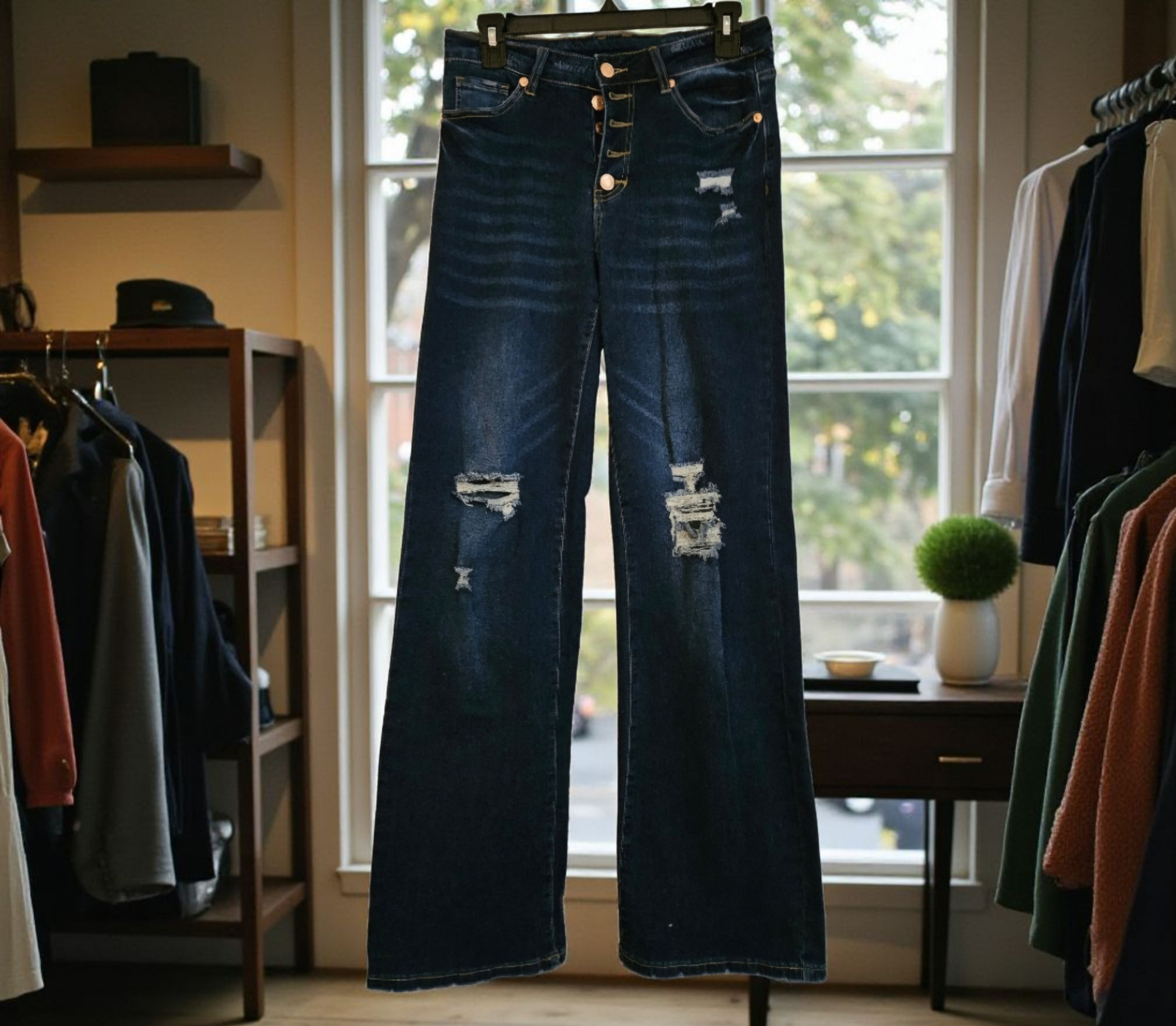 Unbranded Wideleg Distressed Jeans. Button fly. Distressed on front only. Size Small