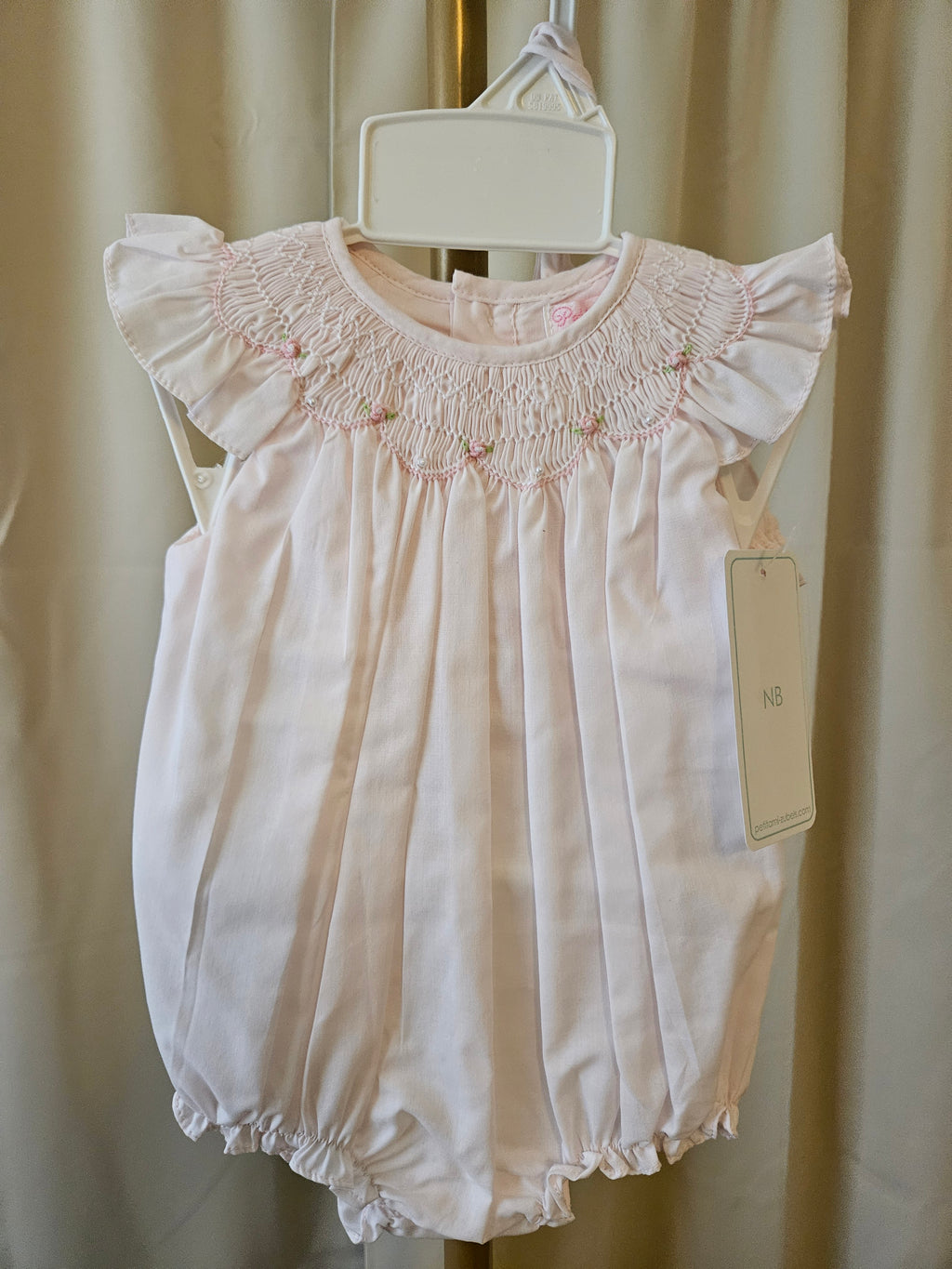 Petit Ami Pink Smocked Bubble Romper Set w/ Bonnet NB & 3M NWT