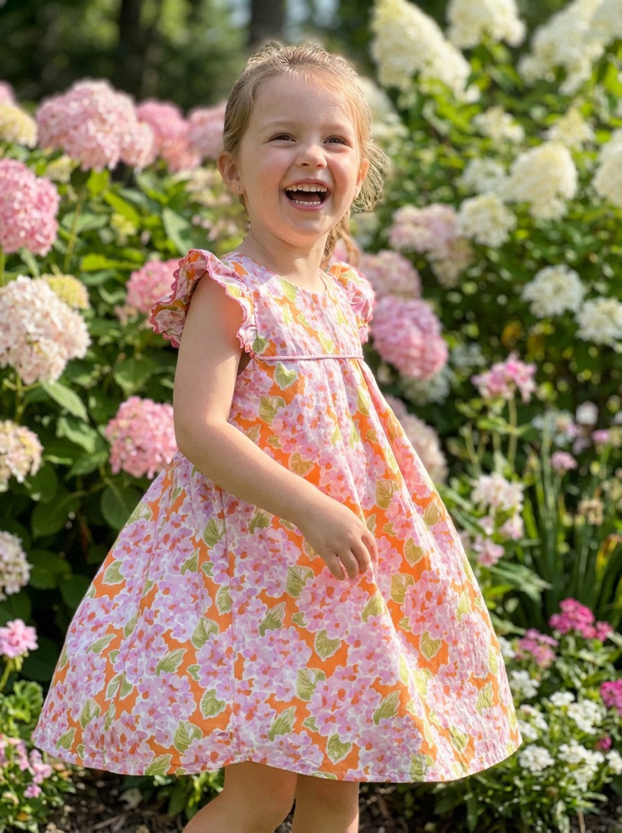 Castle & Crowns Floral Kids Dress in Pink and Orange Sz 18-24M