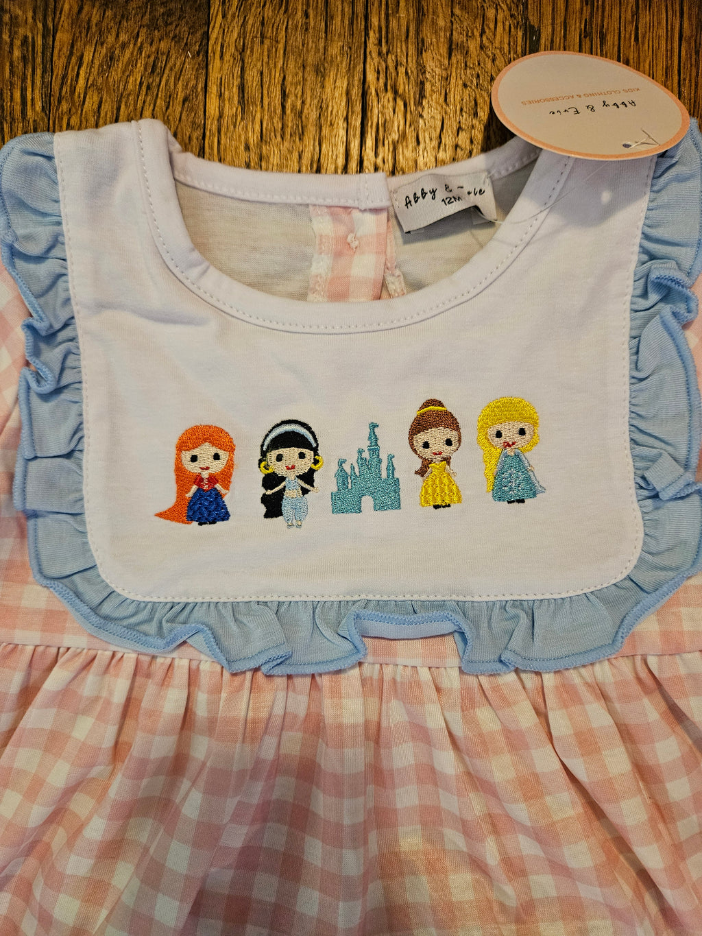 Abby & Evie Disney Pink and Blue Princess Embroidery W/ Ruffle Pants Sz 12M