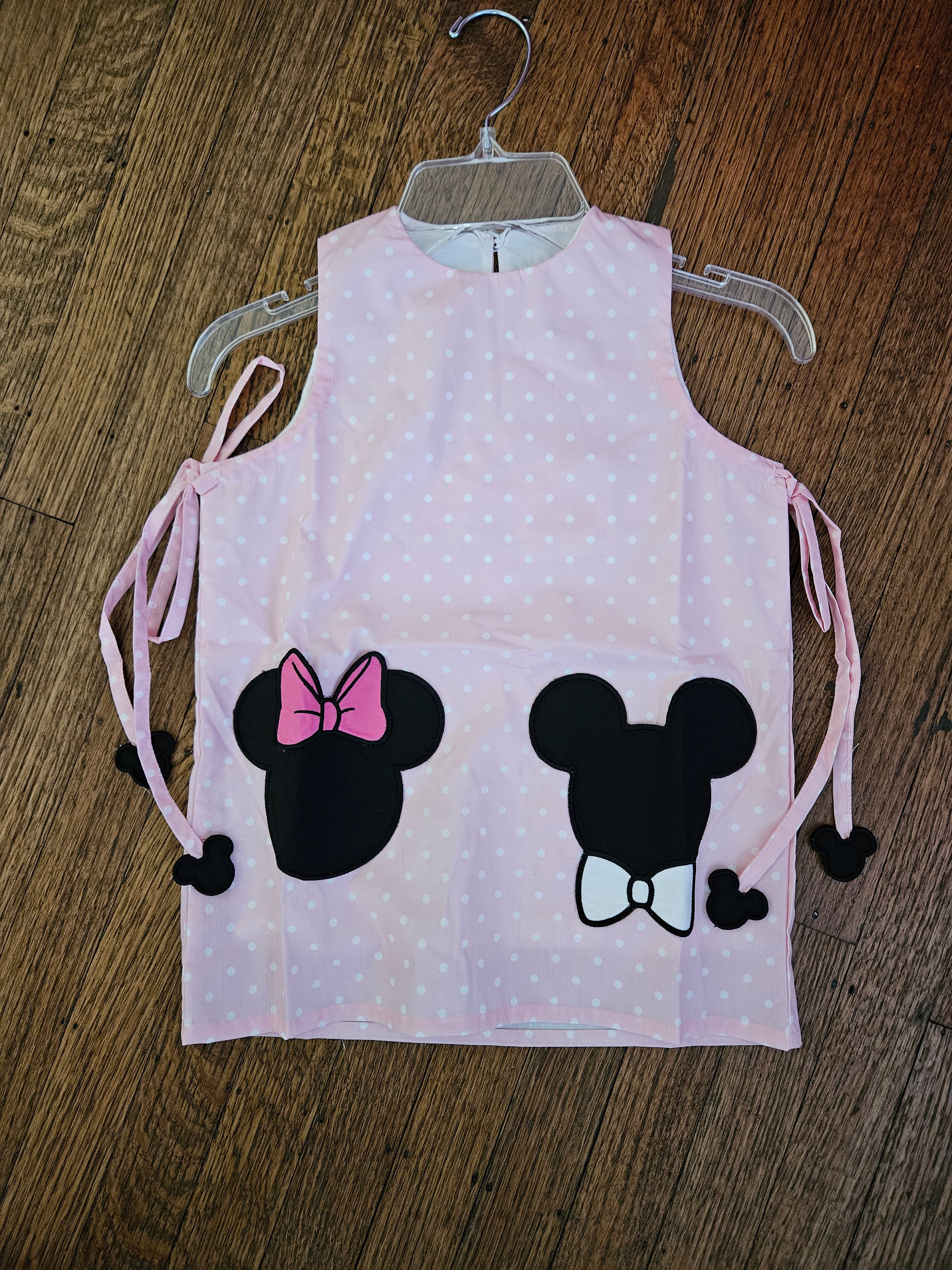 The Yellow Lamb Pink Polka Dot Kids Dress with Mouse Design