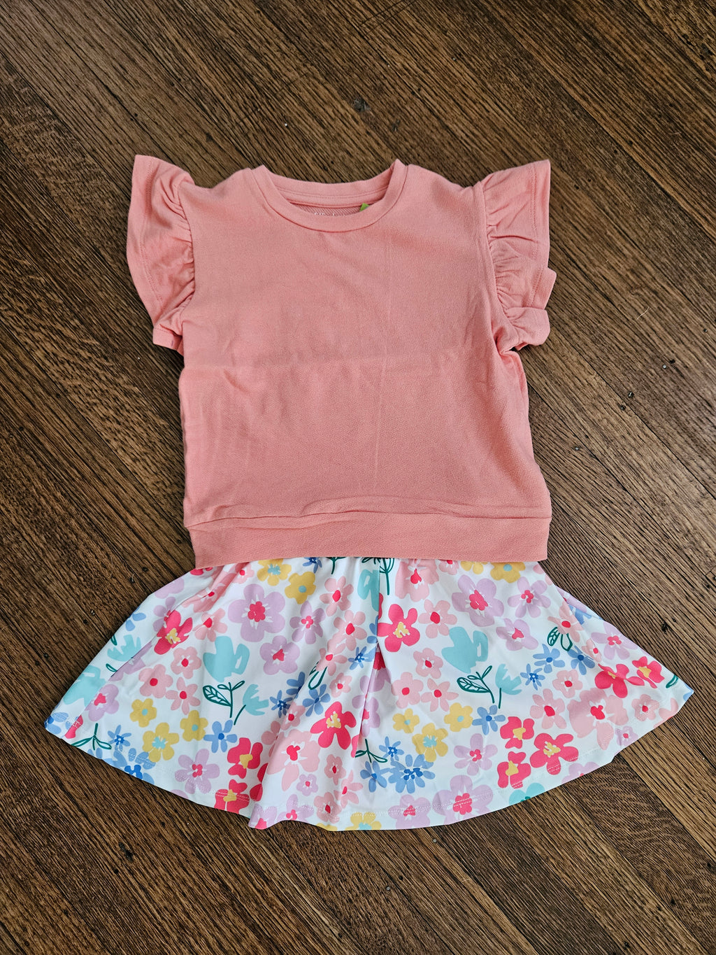 Millie Loves Lily Peach Flutter Sleeve Top & Floral Skort Set | Sizes 4, 6, 8