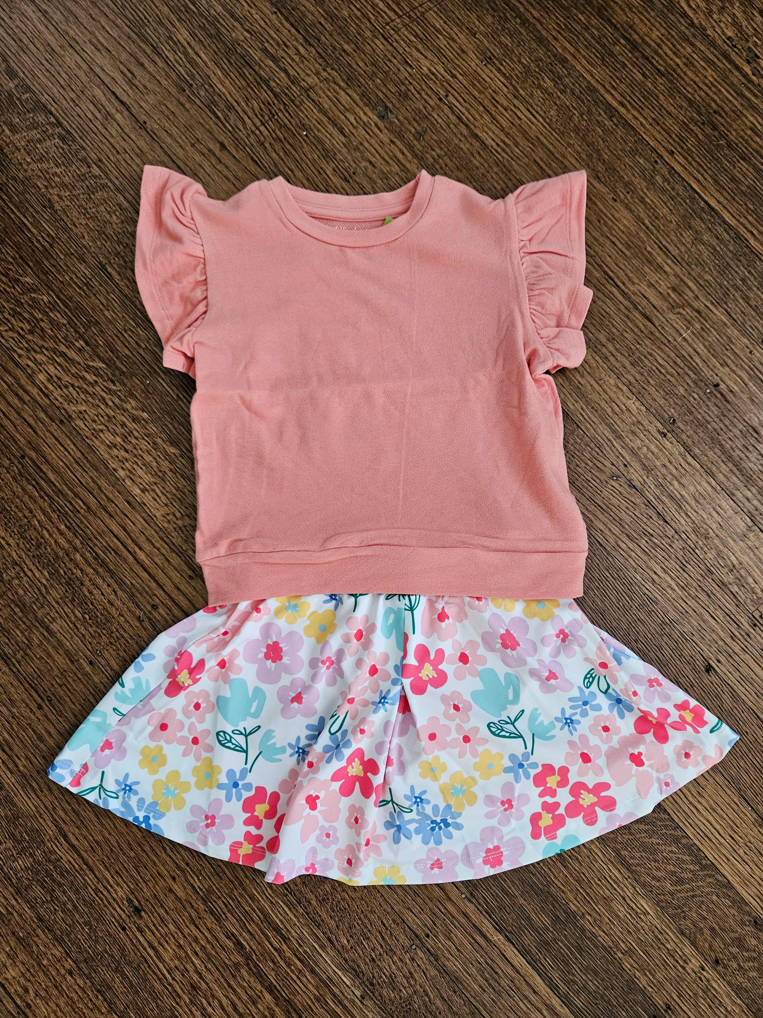 Millie Loves Lily Peach Flutter Sleeve Top & Floral Skort Set | Sizes 4, 6, 8