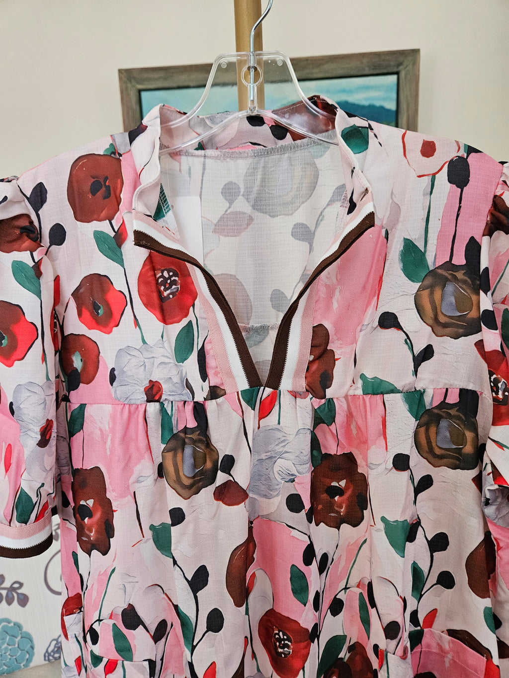 Rosa Clothing Gardenia Floral Print Puffy Sleeve Dress