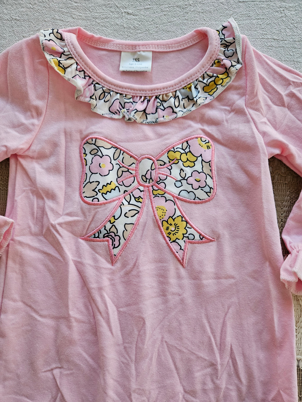 Sassy Kids Pink Floral Bow Applique Romper Sz 6-12M