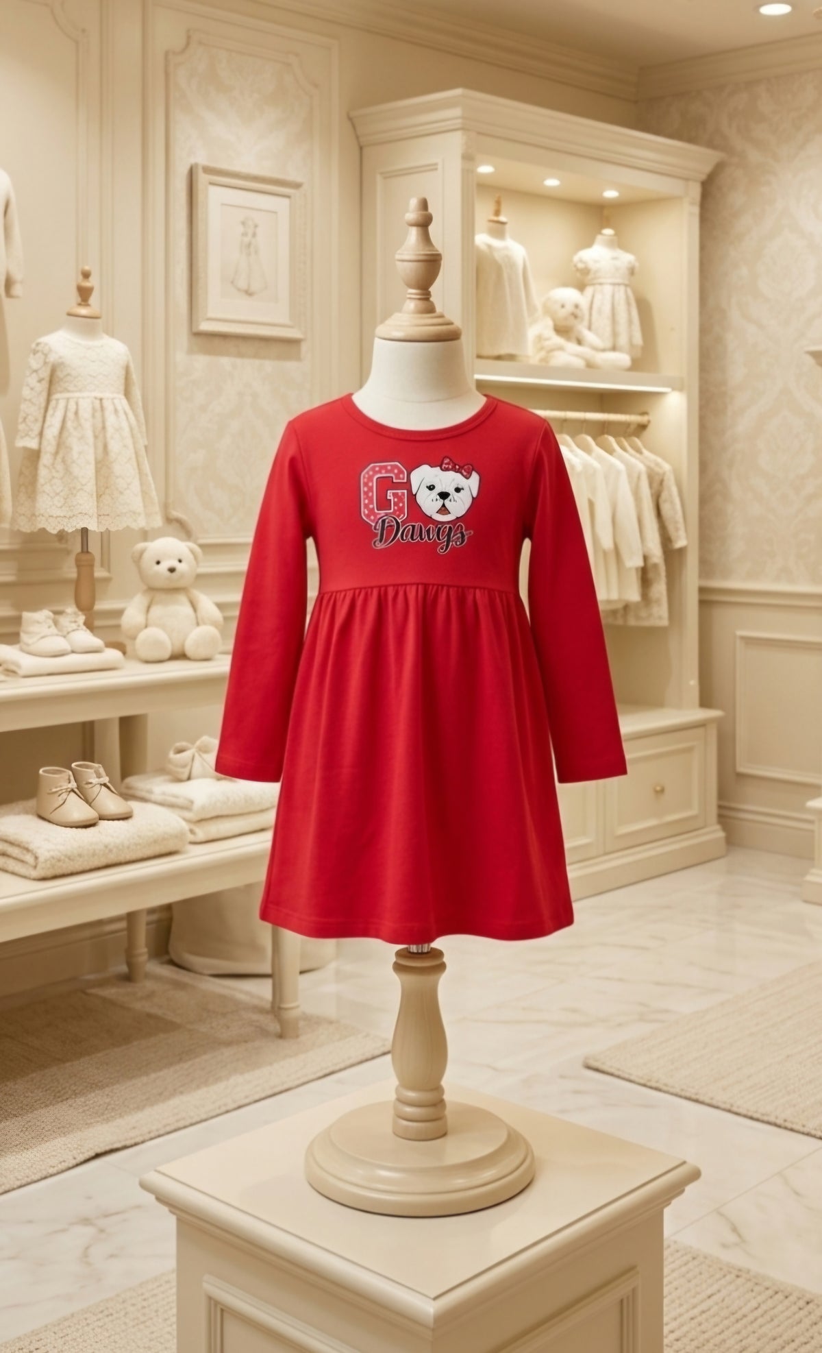 Red Long Sleeve Go Dogs Dress Bayou Blanks