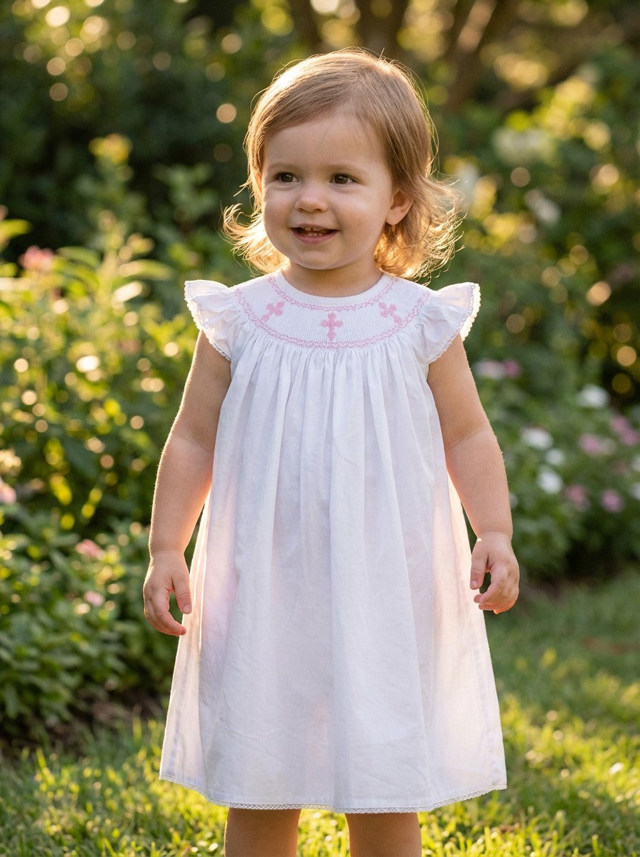 Lil Cactus White & Pink Bishop Dress Sz 6-12M