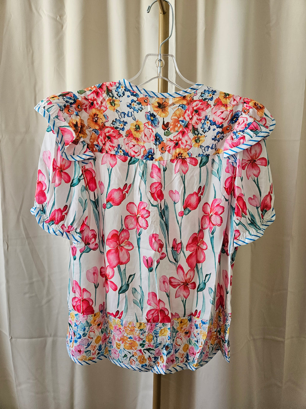 Lovesoft Pink Floral Contrast Trim Blouse 🌸