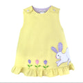 Petit Ami Yellow Sun Dress with Bunny and Flower Appliques