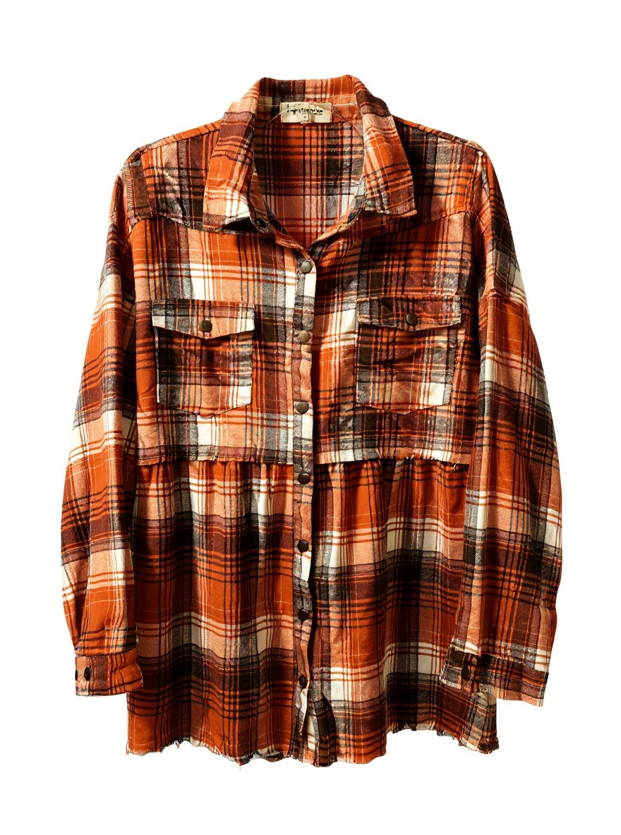 Impressions Orange Plaid Flannel Button Down Shirt Sz 2X