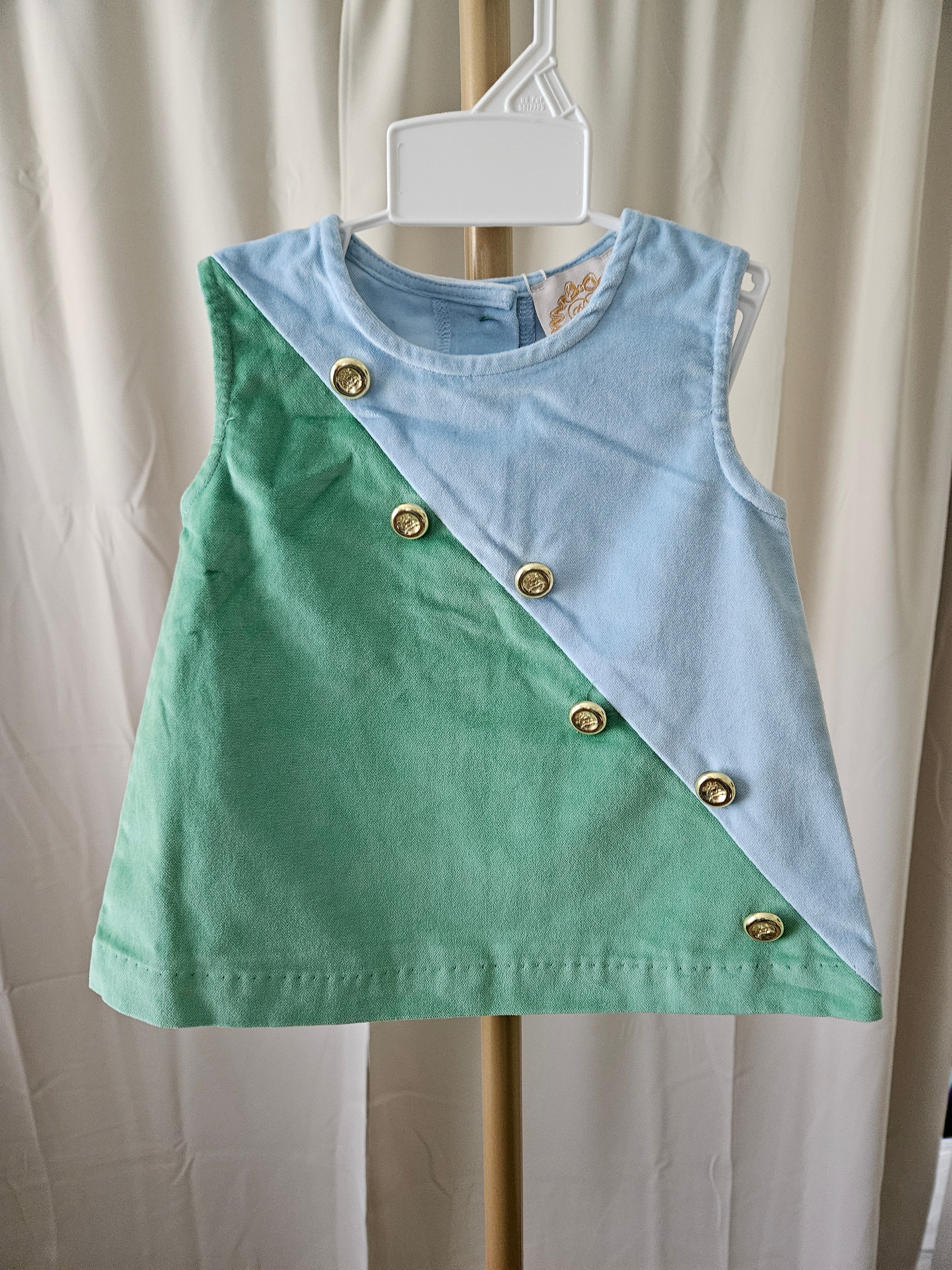 The Beaufort Bonnet Company Blake Button Dress Velveteen Barrington Blue Kiawah Kelly Green